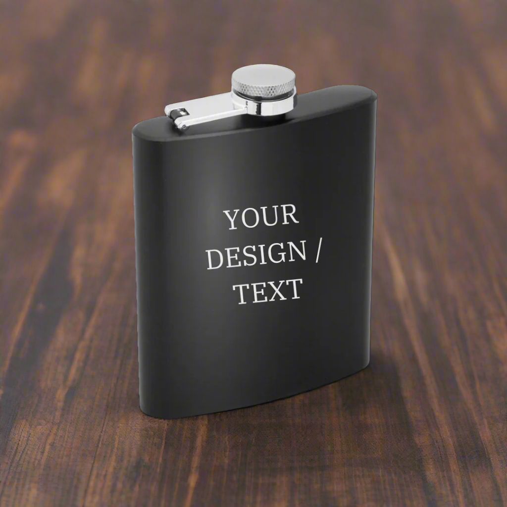 7oz Engraved Black Hip Flask