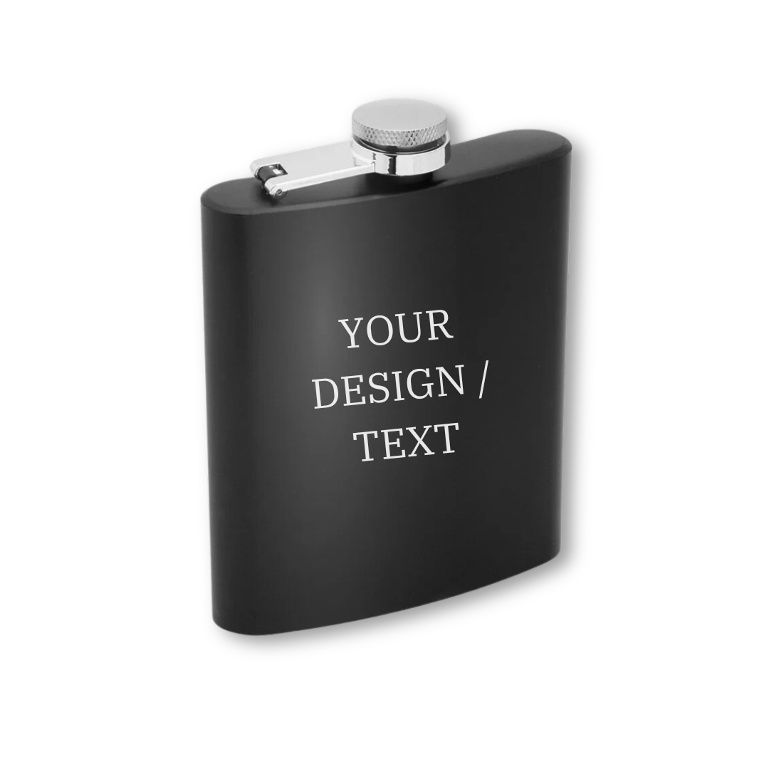 7oz Engraved Black Hip Flask