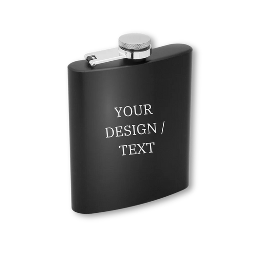 7oz Engraved Black Hip Flask